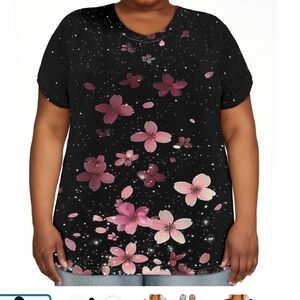 Floral Black and Pink Women's Top And Matching Fuchsia Linen Tie Front Capris 4X